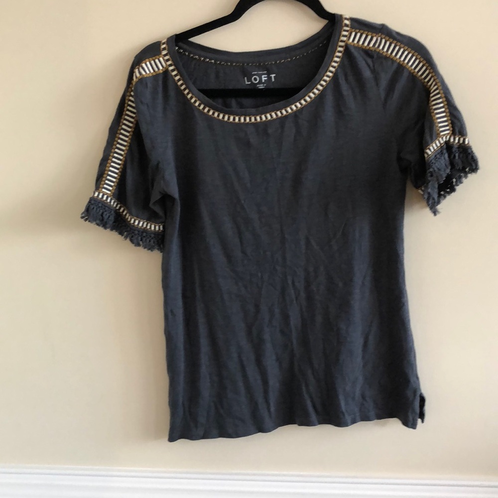 Loft embroidered and fringed t shirt